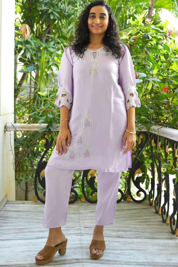 Zilmil Cutwork Co-ord Set: Lavender