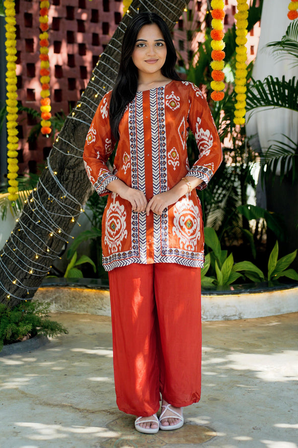 Fuljhadi Co-ord Set: Rust orange