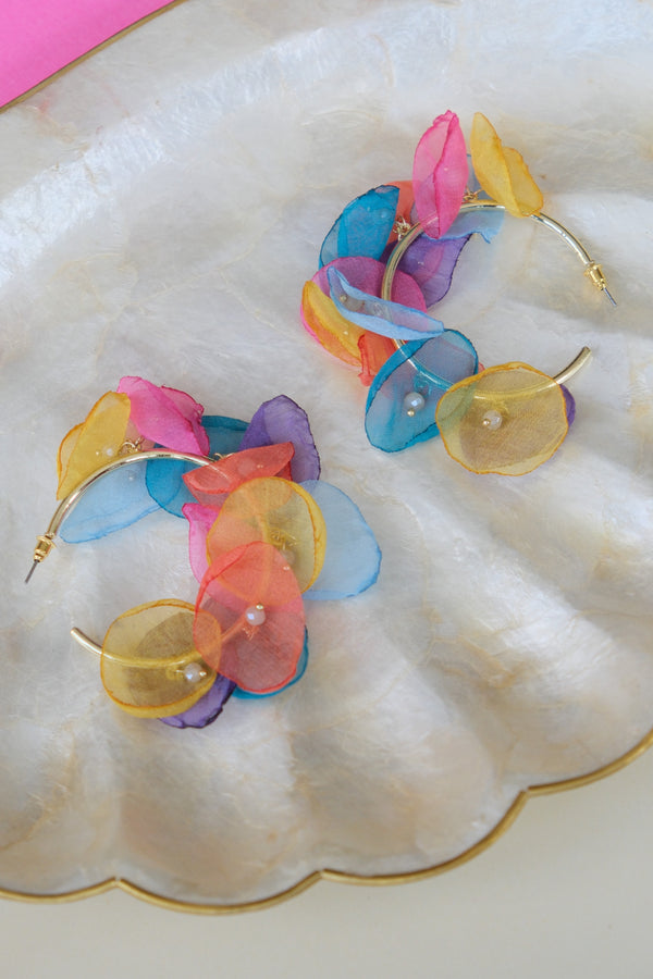 Colorful Petal Earrings in Cloth with Pearls