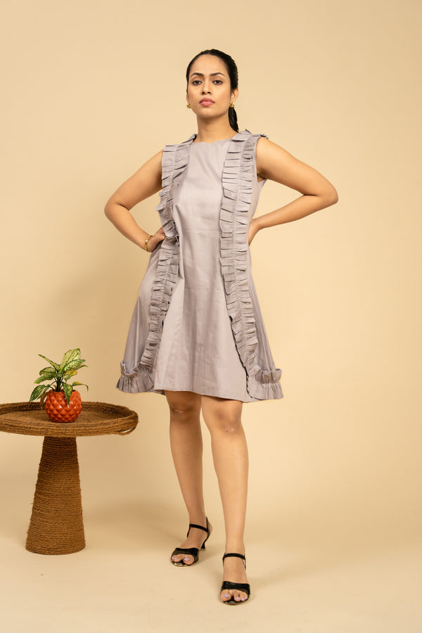 Lavender Ruffle Stitch Viscose Cotton A Line Short Dress