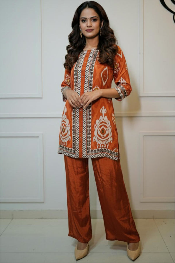 Fuljhadi Co-ord Set: Rust orange